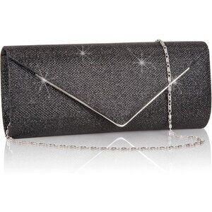 Women's Black Clutch Purses Sparkling Envelope Evening Bag with Detachable Chain